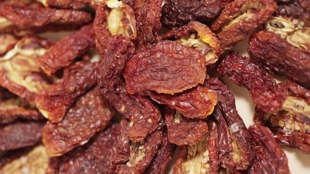 Dried fruits of gentle drying tomatoes with sea salt
