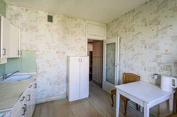 interior kitchen and dining room, refectory area, cooking equipment, table furniture, stove