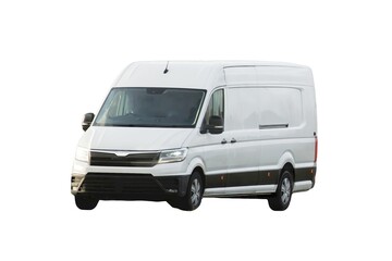 A mockup of a white van with an empty wrap for you to customize. A commercial vehicle for your...