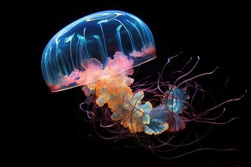 Bioluminescent jellyfish illuminating an ocean abyss