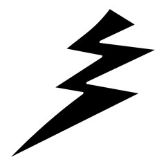 Cartoon lightning illustration. Black thunderbolt in comic style. Vector isolated on white background.