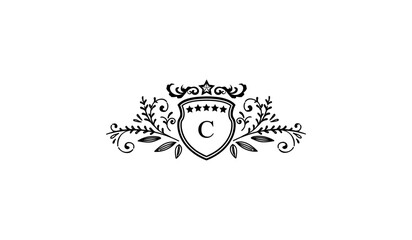 Luxury Alphabetical Retro Floral Shield Logo