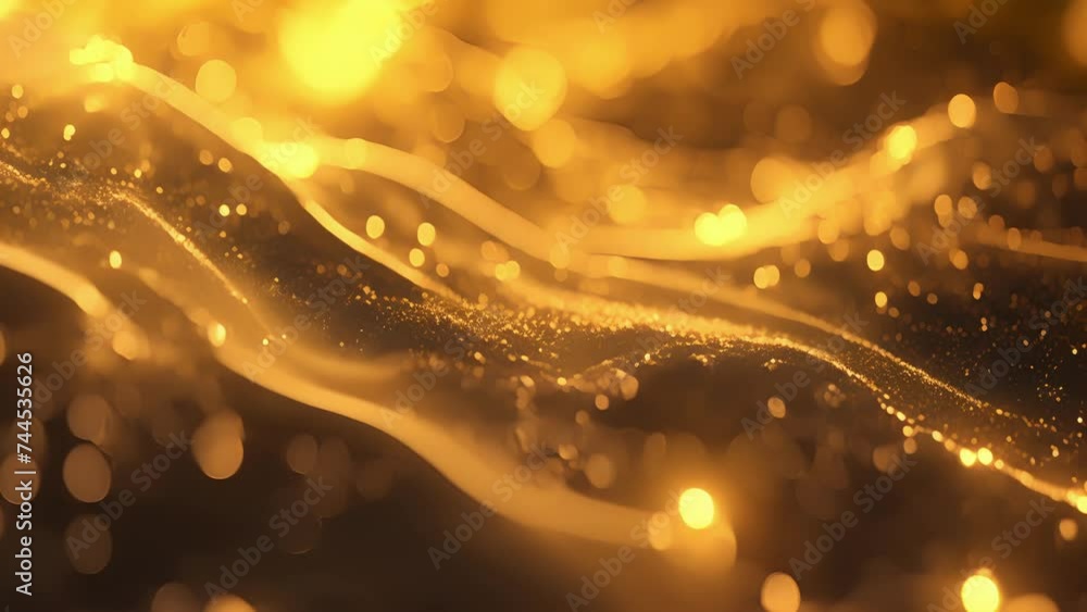Poster golden ribbons of light intertwine with a flurry of tiny particles beckoning you to embark on a jour