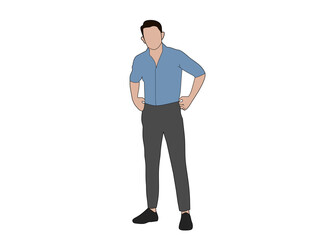 Vector of a flat-faced man wearing a light blue T-shirt with gray black pants. Men's fashion themed illustration vector concept.