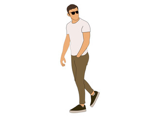 Vector illustration of a man wearing sunglasses with a flat face white T-shirt. Men's fashion themed illustration vector concept.