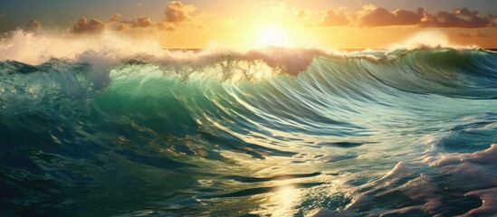 Obraz premium panorama of sea waves on a sunny summer afternoon.