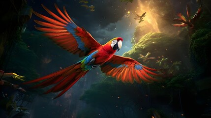 "Vibrant Tropical Parrot Vector Illustration: Stunning Blue Macaw in Abstract Underwater Scene with Sunlit Sky, Exotic Tree Branch, and Beautiful Sea Life, Isolated on White Background for Summer Desi