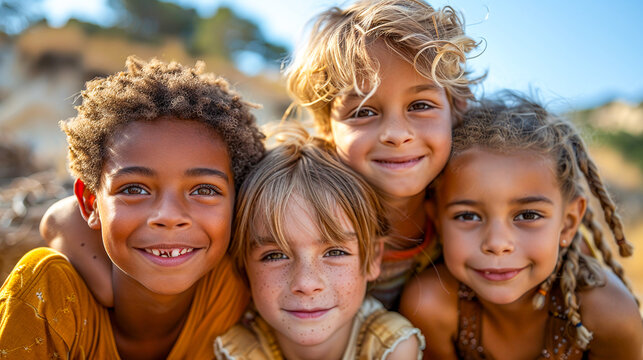 portrait group of childs multiculturel