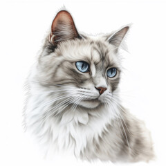 Obraz premium cat portrait , realistic, white background сreated with Generative Ai