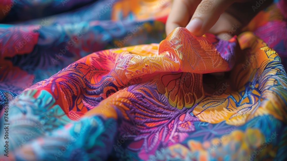 Poster vibrant textile patterns and fabric textures in close-up