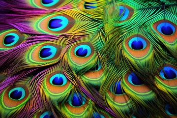 A vivid peacock feather's iridescence on display