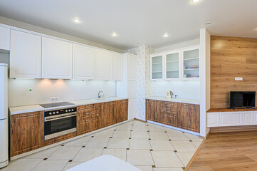 interior kitchen and dining room, refectory area, cooking equipment, table furniture, stove