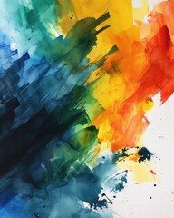 Vibrant Watercolor Strokes: Abstract Artistic Background with Blue, Orange, Yellow, and Green Brush Colors