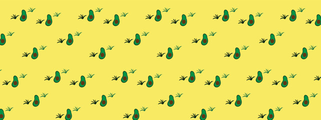 avocado leaves seamless pattern on yellow background