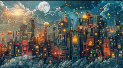 A doodle of an imaginary cartoon city sparks creativity and imagination, whimsical and vibrant world. 