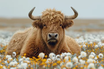 Papier Peint photo Lavable Highlander écossais highland cow with horns