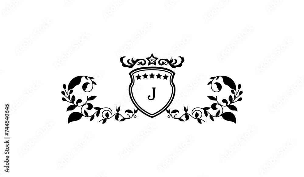 Wall mural luxury alphabetical crown leaves logo