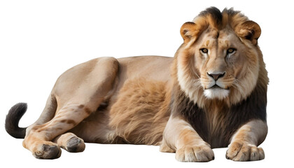 A lion isolated on a white transparent background, captured in a close-up view. Available in PNG format