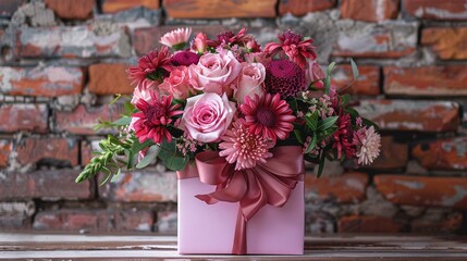Fototapeta na wymiar pink roses and box