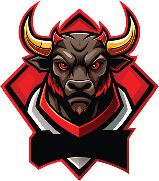 bull with horns mascot logo design, Illustration of Bullhead mascot logo design, Colorful sports club emblem, 