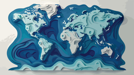 Flat paper cut style icon of World Map. Vector 