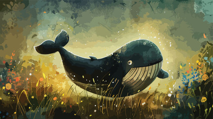 Freehand textured cartoon happy whale 