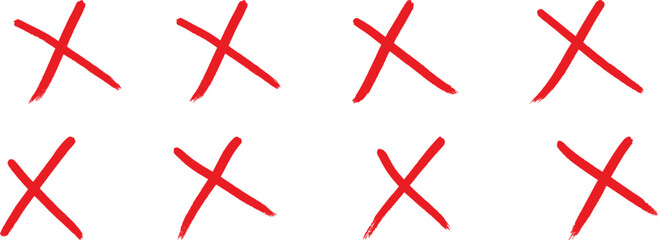 doodle effect stain collection. delete sign graphic design. reject incorrect sign set design. cancel symbol mark. red cross x icon. no wrong symbol - obrazy, fototapety, plakaty