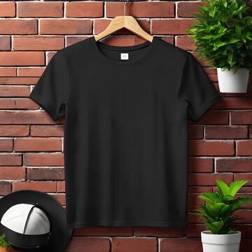 Black t-shirt hanging in the room with Ai Generative technology