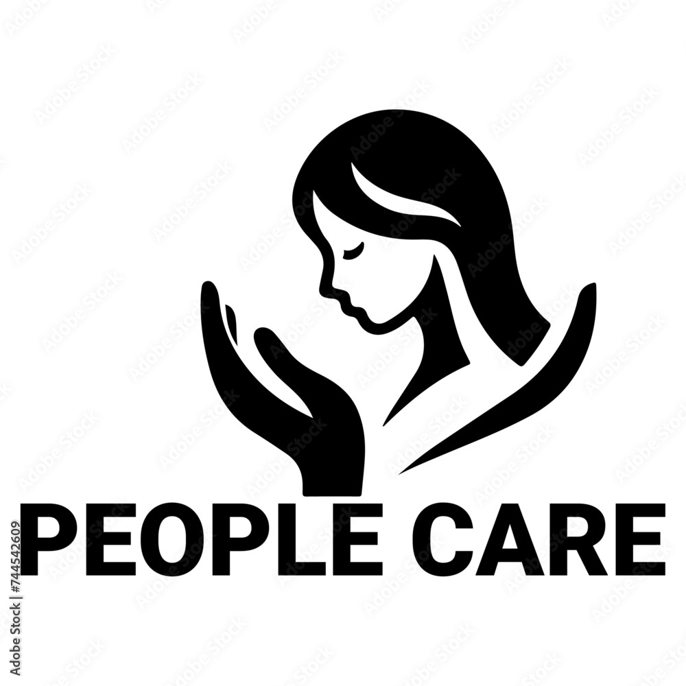 Sticker minimal people care logo template, logo vector, black color silhouette