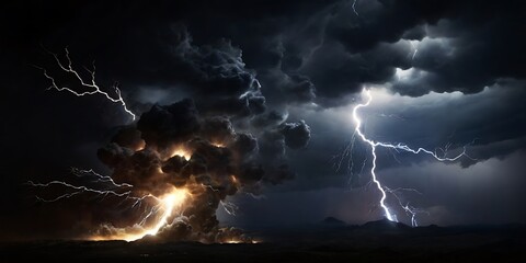 Thunder strike on black background