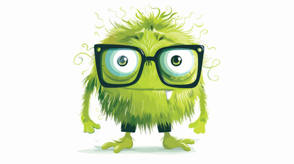 Green smart monster wearing glasses. Vector