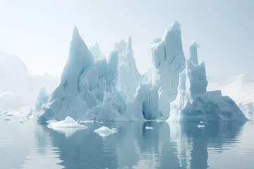Schilderijen op glas Melting glaciers calving into arctic waters with iceberg fragments © Dan