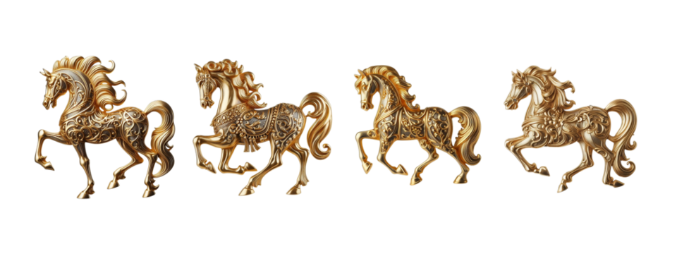 Old fashioned Horse brooch made of gold design set  transparent background