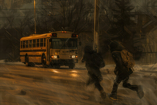 kids running to school bus