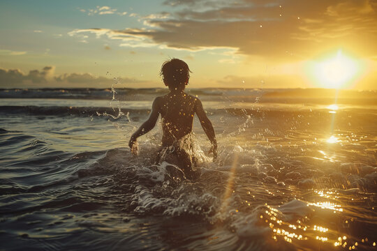 kid playing in ocean water
