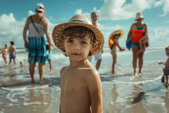 kid at beach with family
