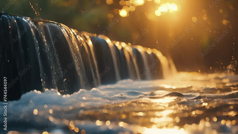 Poster Closeup of a sparkling waterfall the light bouncing off the waters surface and creating a dreamy effect.