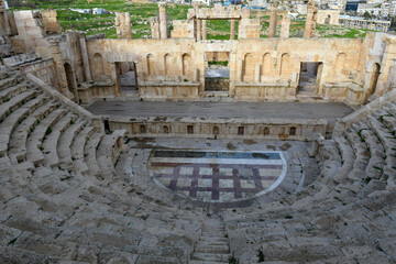 View at the roman amphitheater of Jerash in Jordan