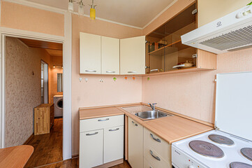 interior kitchen and dining room, refectory area, cooking equipment, table furniture, stove