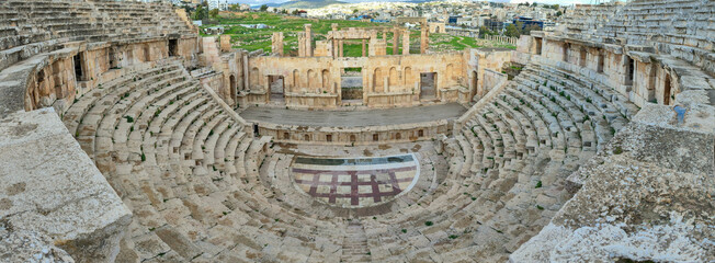 View at the roman amphitheater of Jerash in Jordan