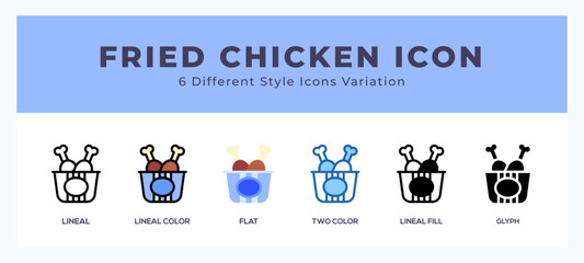 Fried chicken icon set with different styles. Vector illustration.