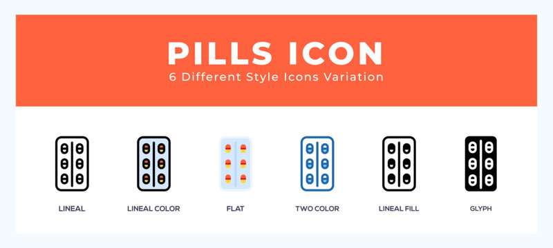 Pills icon symbol. isolated. vector illustration with different styles