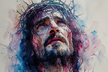 Jesus Christ. Vector illustration of Jesus Christ on abstract colorful background with copy space