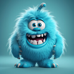 Obraz premium Cute blue furry monster 3D cartoon character 