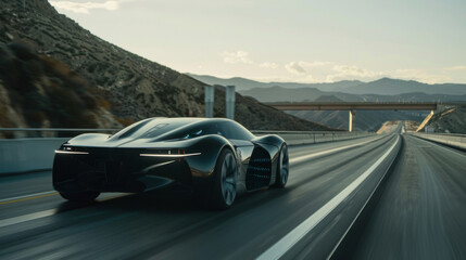 Futuristic EV car on highway - obrazy, fototapety, plakaty