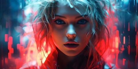 Obraz na płótnie Canvas Vibrant digital glitch effects enhancing retro cyberpunk style. Concept Digital Glitch Effects, Retro Style, Cyberpunk Aesthetic, Vibrant Colors, Artistic Enhancement