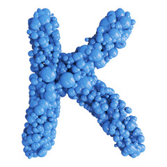 Ball blue uppercase letter K font 3d render