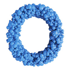 Ball blue uppercase letter O font 3d render
