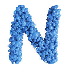 Ball blue uppercase letter N font 3d render