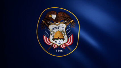 Utah flag with fabric texture that moves in the wind. Smooth movement of the waving flag in a perfect loop. Blue, freedom, country, nation, USA state.